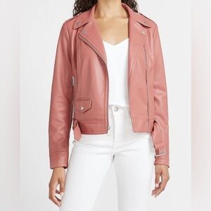 Express Vegan Leather Belted Moto Jacket Rose Pink Sz XS